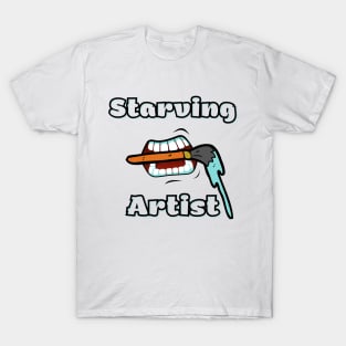 Starving Artist bubble letters with cartoon mouth and dripping paint brush T-Shirt